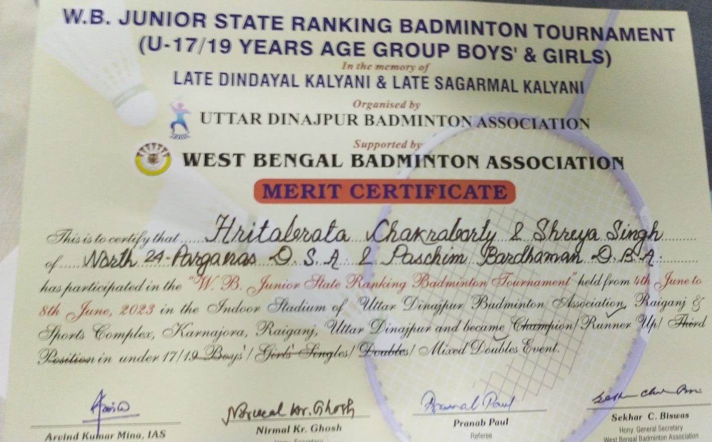 Congratulations to Hritabrata Chakraborty and Shreya Singh for